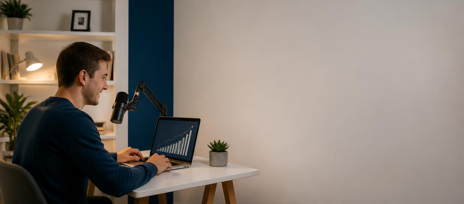 Person working on their own podcast agency from a home office